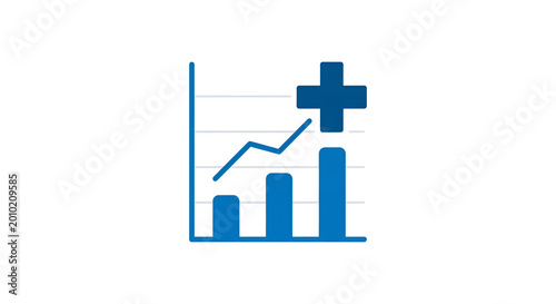 A flat pictogram of a chart with a medical cross, representing health data analytics