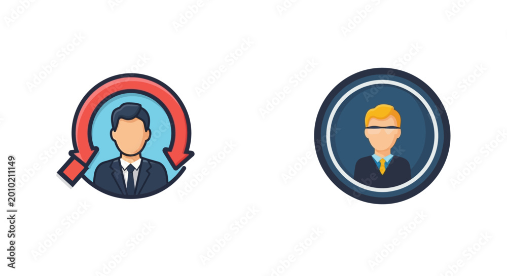 Fototapeta premium Two business avatars representing management and professional identity.