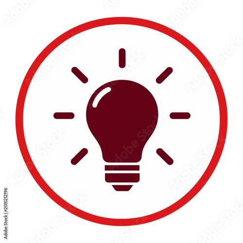 Bright idea concept with glowing light bulb in red circle flat design vector