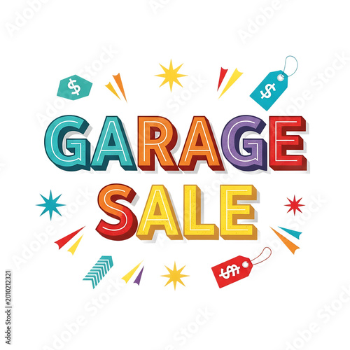Colorful garage sale typography design isolated on transparent background