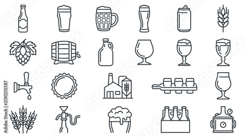 Schilderij op canvas Set of outline icons representing brewing and drinking beer