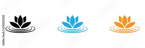 Fotografija Lotus flower icons in black, Blue, And orange on white background for spirituali