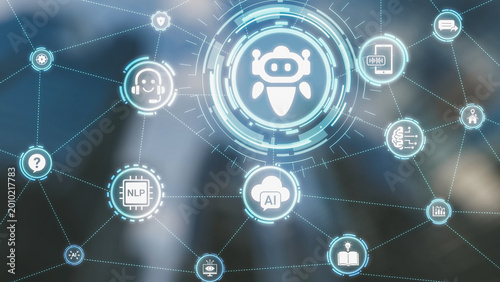 Fotografía AI Virtual Assistant Artificial Intelligence Chatbot Controlled by Prompt Engineering for Explainable Generative AI information and LLM Deep Learning Technology for Smart Business Work Support