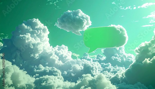 Speech Bubble Clouds In Surreal 3d Render Style With Vibrant Green And Turquoise Colors Glowing For Communication And Messaging Concepts