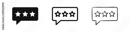 Fotografie Rating speech bubble with three stars icon set for feedback and review in flat,