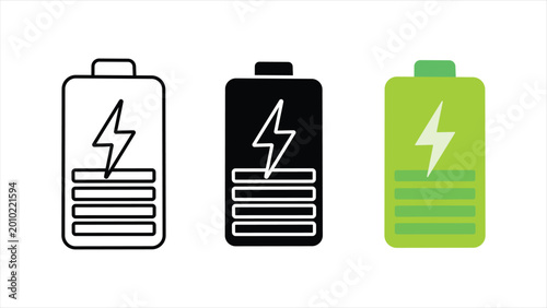 Obraz na plátně Battery charging icon set outline solid and color vector power level indicator f