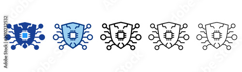 Cybersecurity  Icon In Different Color And Outline Style 