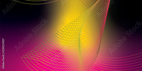 Abstract deep pink, black, and yellow flowing wave lines vector background with smooth gradient and modern digital tech style