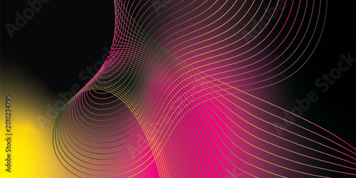 Abstract deep pink, black, and yellow flowing wave lines vector background with smooth gradient and modern digital tech style