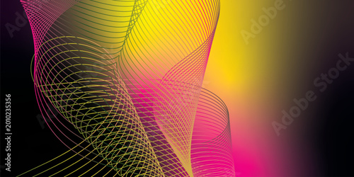 Abstract deep pink, black, and yellow flowing wave lines vector background with smooth gradient and modern digital tech style