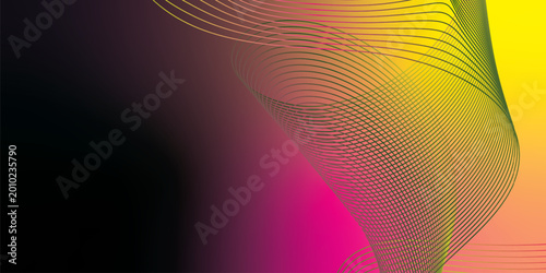 Abstract deep pink, black, and yellow flowing wave lines vector background with smooth gradient and modern digital tech style