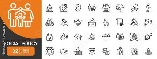 Bild auf Leinwand Social Policy Themes Minimal Thin Line Icons