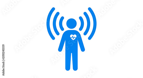A minimal pictogram of a human figure with signal waves around, representing remote patient monitoring