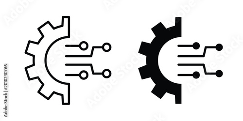 Foto Digital technology gear icon vector pack in black color