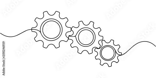 Tableau sur toile interconnected gear  continuous one line drawing, One continuous line drawing g