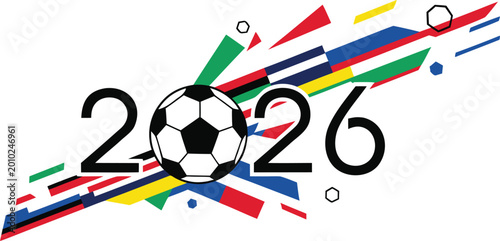 Φωτογραφία Vibrant 2026 soccer graphic with colorful lines and ball