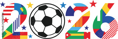 Φωτογραφία Vibrant 2016 text with soccer ball and flag patterns