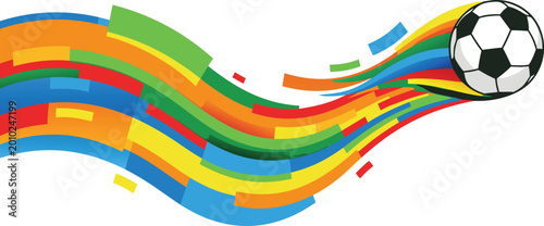 Soccer ball flying through colorful motion graphics in a dynamic movement