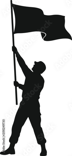 Fotografía Man holding flag, victory, protest, revolution, banner, activism, demonstration, patriotism, leader, power, movement, freedom, support, rally, campaign, courage