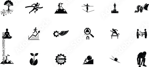 Obraz na plátně vector silhouette of positive thinking Icon Set emotion, motivation, optimism an