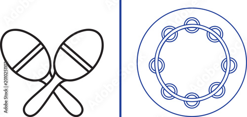 Schilderij op canvas Minimalist line art icons of maracas and a tambourine