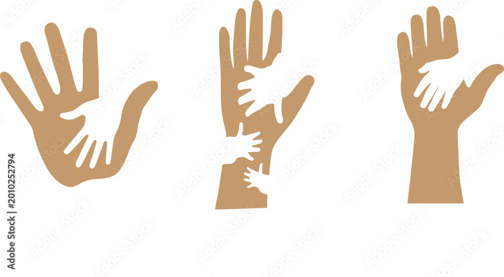 Fototapeta premium Nested Helping Hands Vector Illustration — Brown Hands with Embedded White Child Hands Symbolizing Care Support Generational Connection Community.