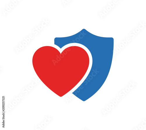 Heart and shield emblem concept protection security symbol