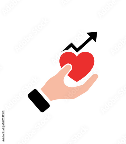 Hand offering heart symbol isolated black background