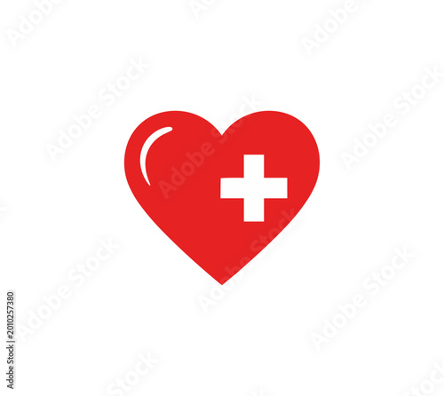 Red heart with white cross symbol on black background