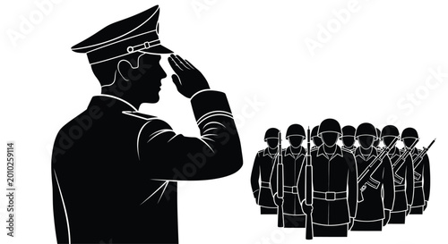 Photos military salute silhouette with soldiers black and white vector