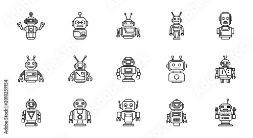Obraz na płótnie Robot icons set linear style isolated on white background