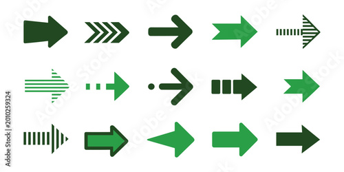 Tableau sur toile Green arrow pointing right arrows right pointing directional symbols signs vector illustration isolated on white background