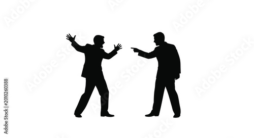 Valokuva two men silhouette facing off in conflict on white background