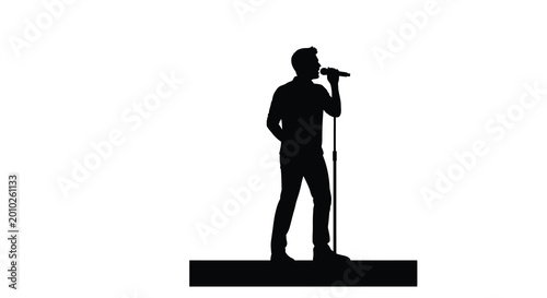 singer with microphone silhouette on white background
