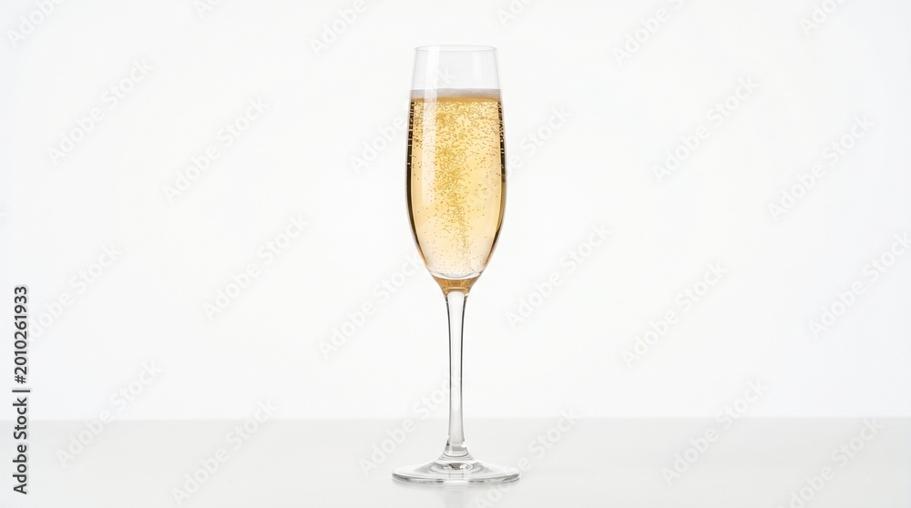 Fototapeta premium Glass of champagne with bubbles on a white background champagne sparkling