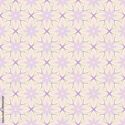 Soft Pastel Floral Pattern, Art Deco Lavender Seamless Design, Elegant Geometric Flower Motif, CMYK