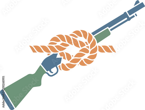 Schilderij op canvas Rifle tied with a thick rope symbolizing gun control or disarmament social issue