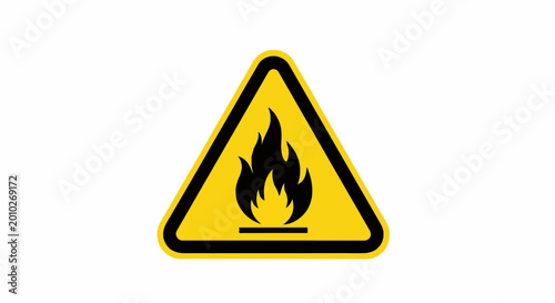 Yellow triangle caution sign depicting a black flame symbol indicating flammability
