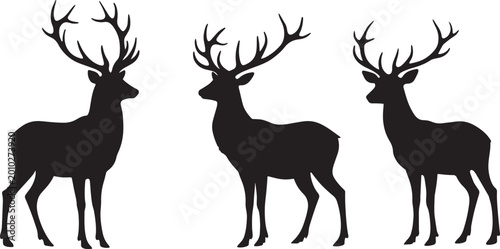 Photos Set of wild animal silhouettes featuring a forest deer stag and elk with antlers
