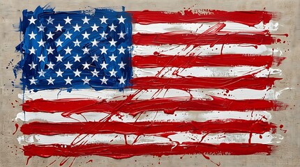 Abstract american flag painting bold strokes of red white and blue
