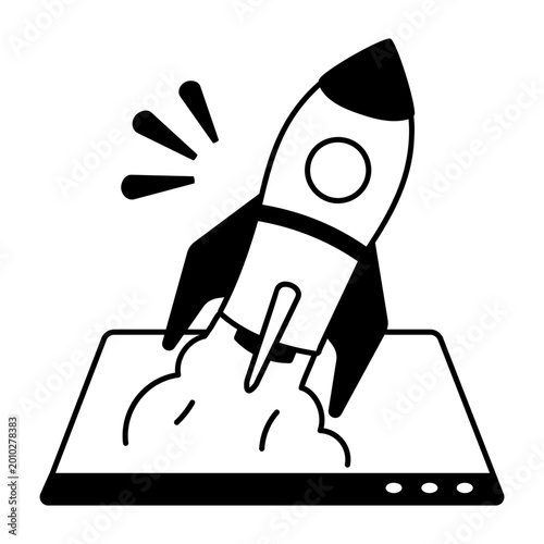 Glyph style icon depicting a launch rocket
