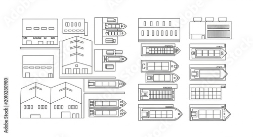 Valokuva Architectural Drawings of Buildings and Boats.