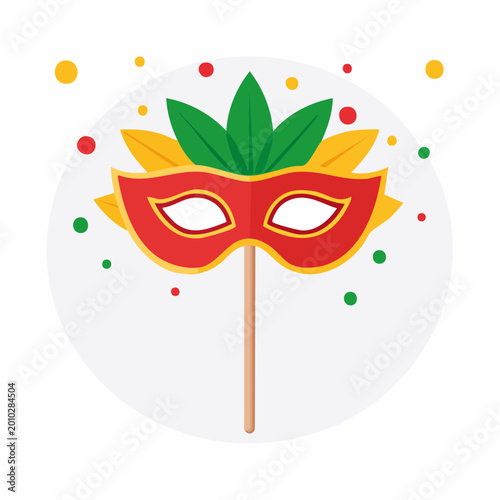 Carnival Mask with Feathers and Confetti