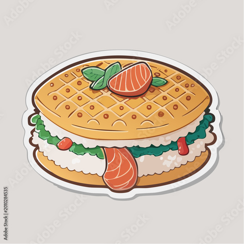 Cartoon Waffle Sandwich with Salmon and Greens