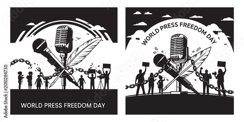 Tableau sur toile World press freedom day illustration with microphone and chains
