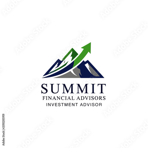 Financial advisor logo with mountain and arrow.