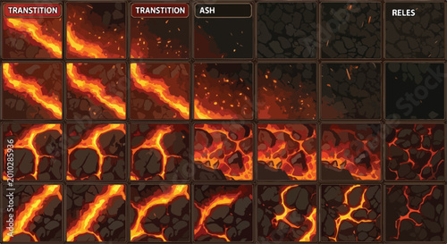 Bild auf Leinwand Lava game sprite sheet, volcanic transition animation frames, glowing magma and