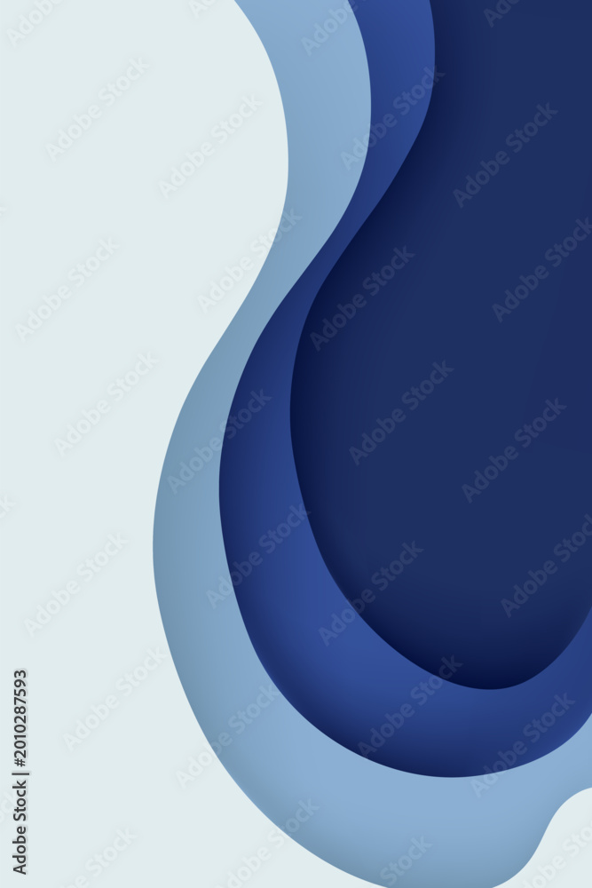Obraz premium Vertical Abstract Blue Paper Cut Background with Organic Fluid Shapes and Deep Shadows