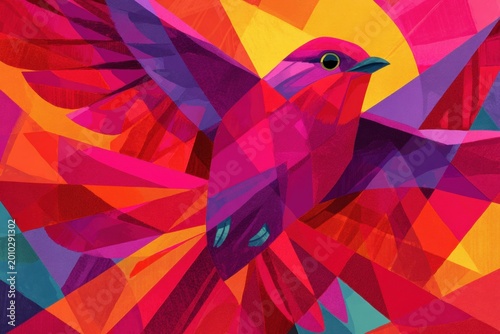 Abstract geometric bird in flight with fragmented shapes