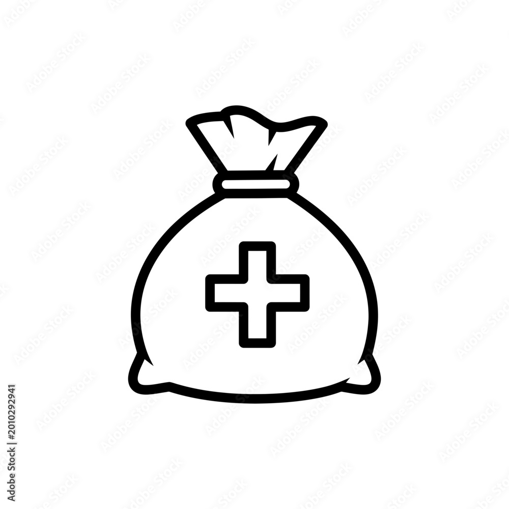 Obraz premium Money Bag With Cross Icon Black Outline Vector Illustration Isolated White Background